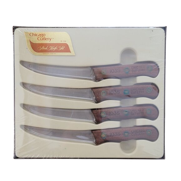 VTG Chicago Cutlery 4 piece Walnut Traditional Steak Knife Set 103S B144 NEW NIB - Picture 5 of 5